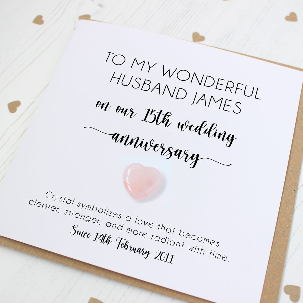 Personalised 15th Wedding Anniversary Card with Crystal Heart
