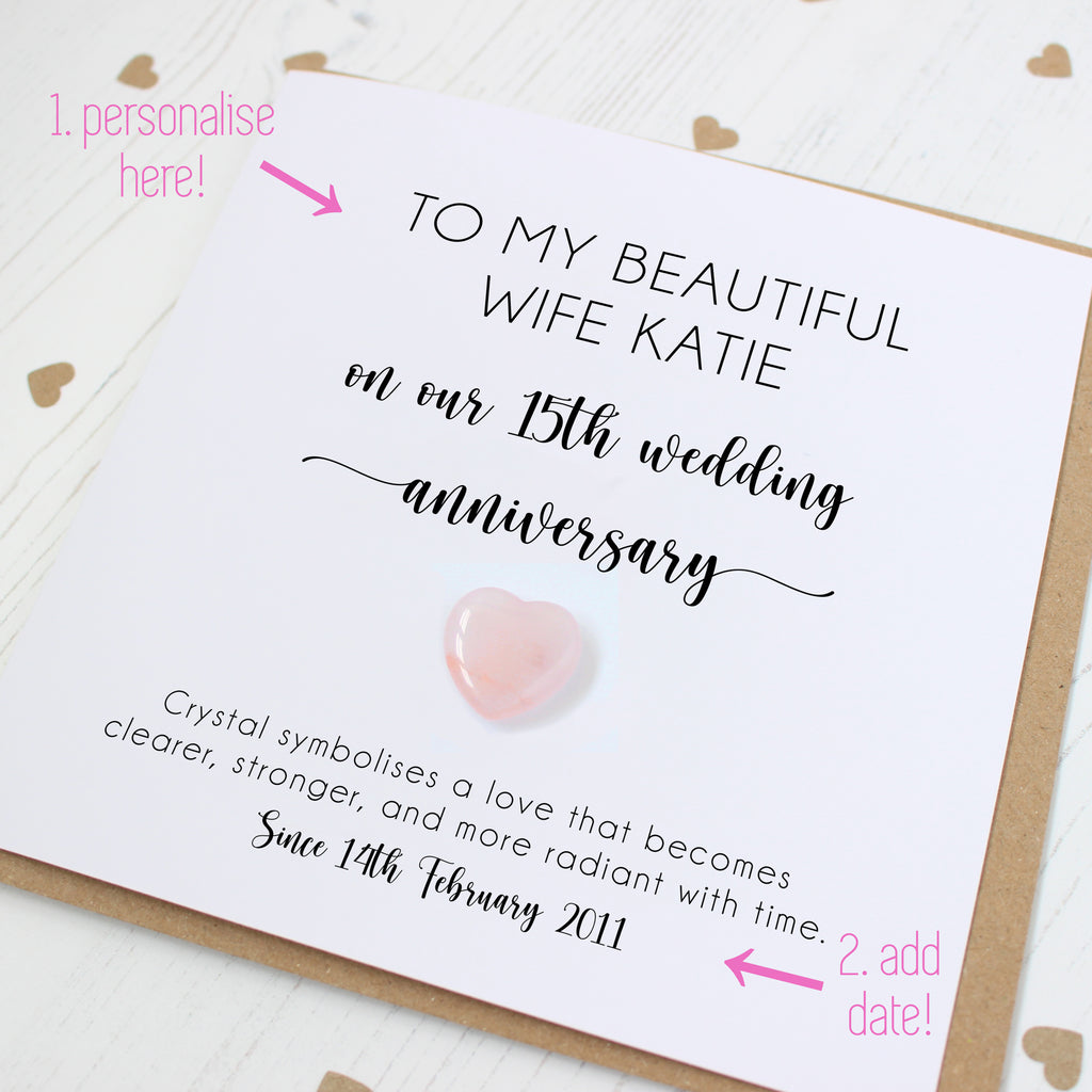 Personalised 15th Wedding Anniversary Card with Crystal Heart
