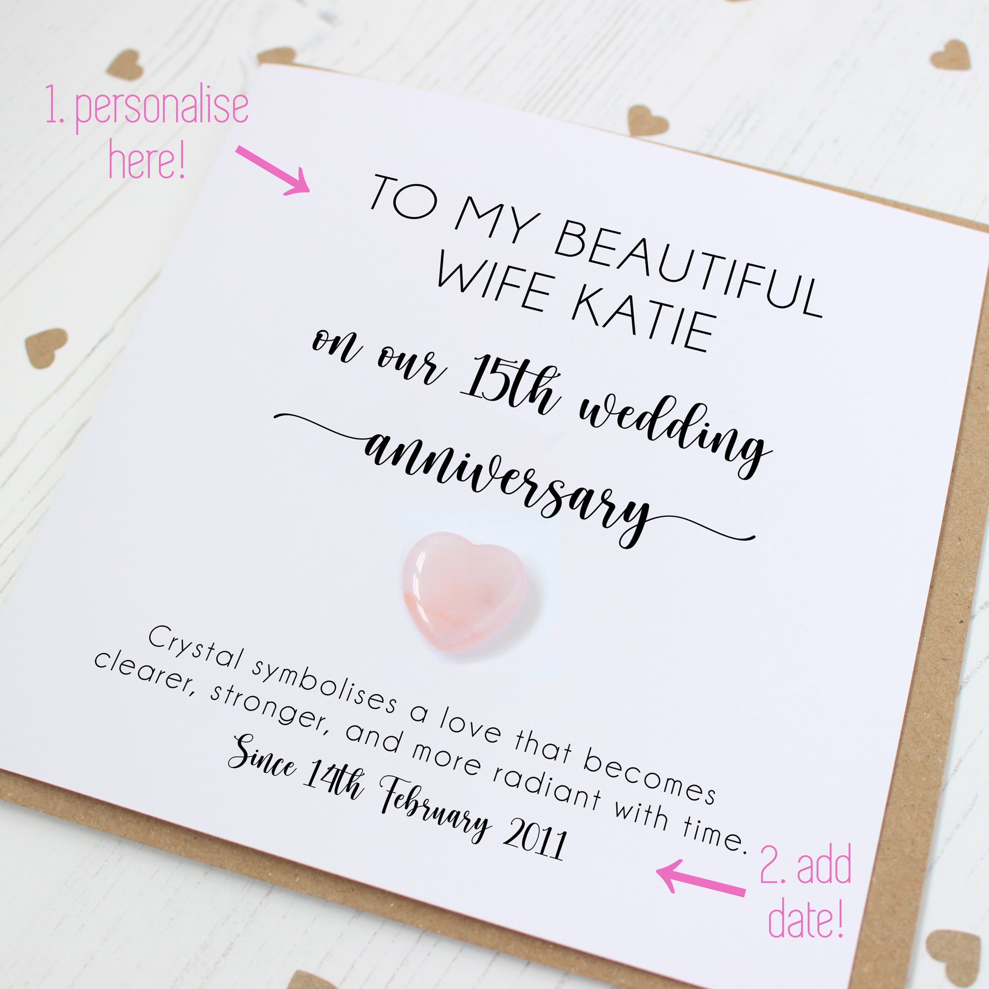 Personalised 15th Wedding Anniversary Card with Crystal Heart