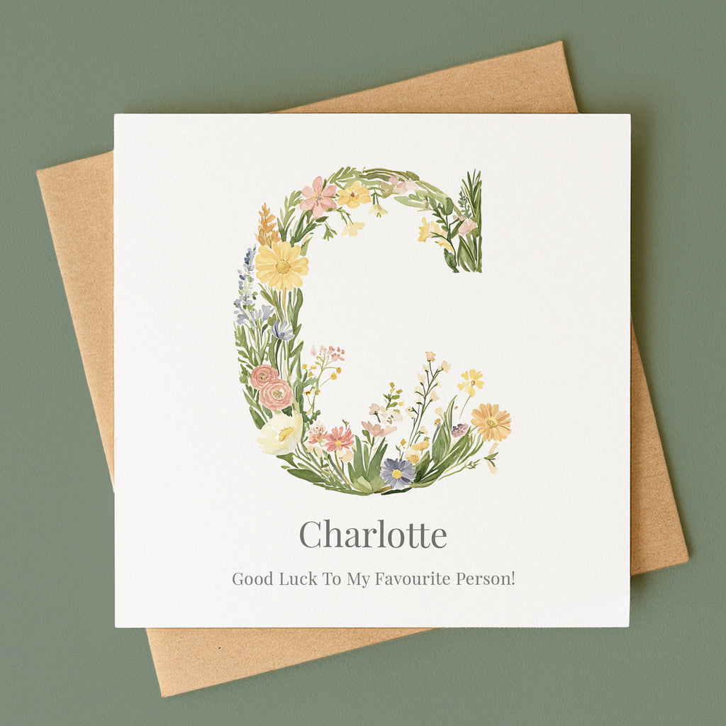 Personalised Botanical Initial Card – Any Letter
