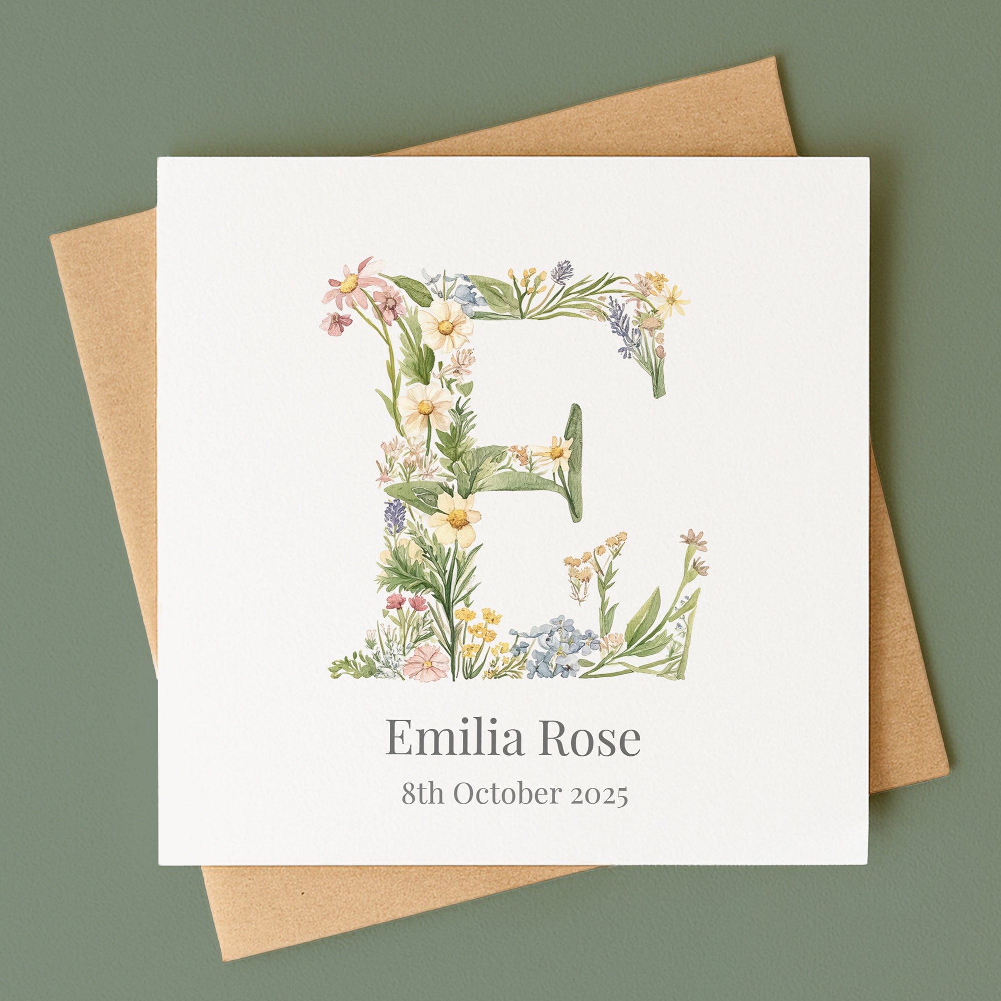 Personalised Botanical Initial Card – Any Letter