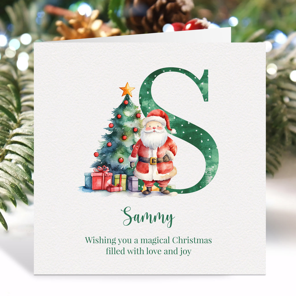 Personalised Green Initial Christmas Card