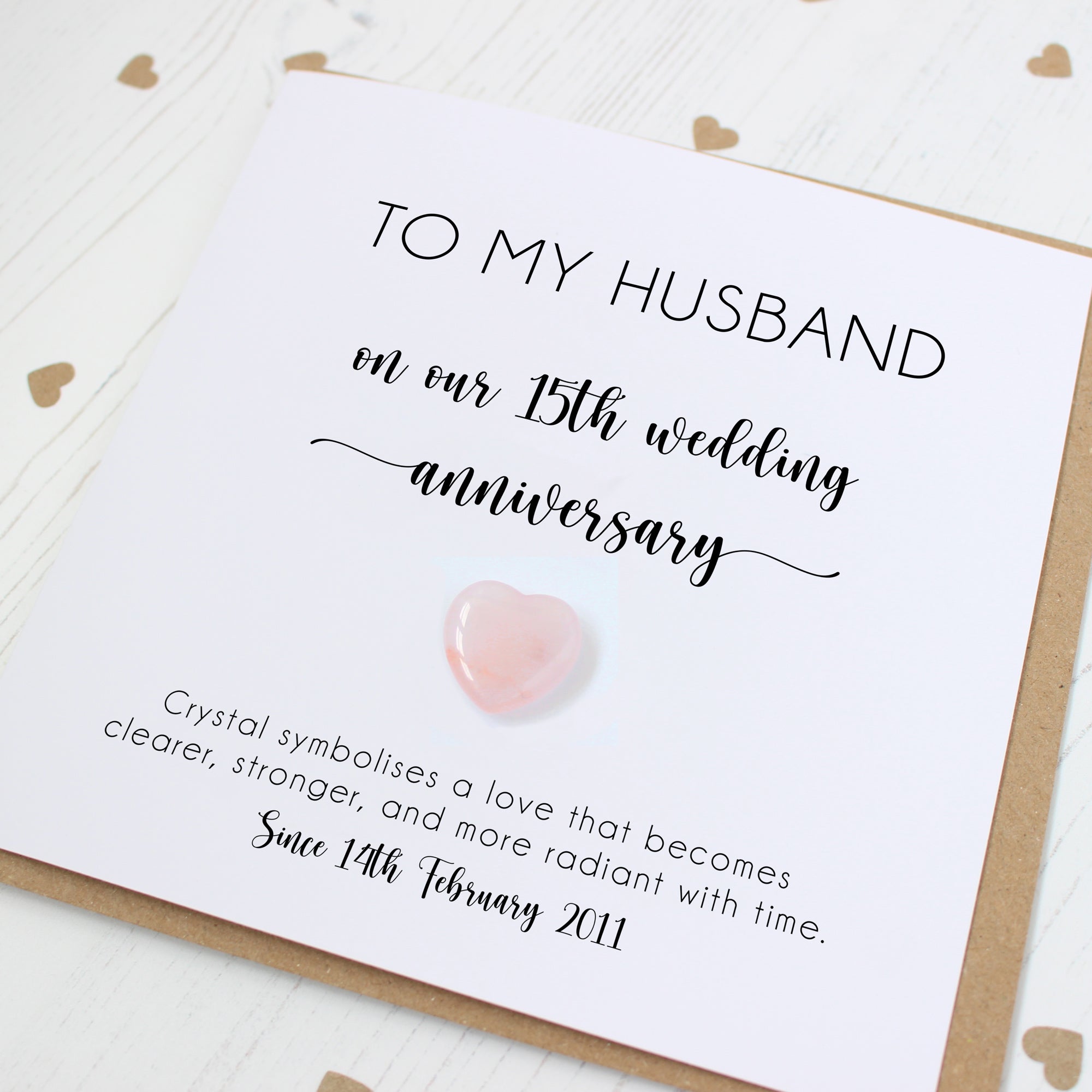 Personalised 15th Wedding Anniversary Card with Crystal Heart