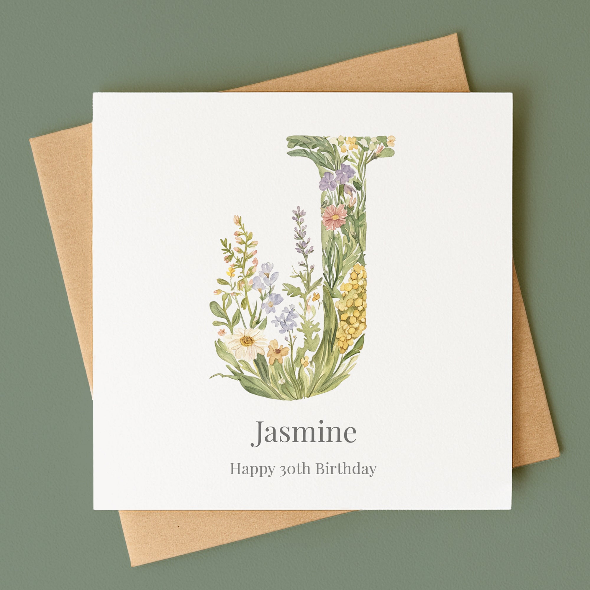 Personalised Botanical Initial Card – Any Letter