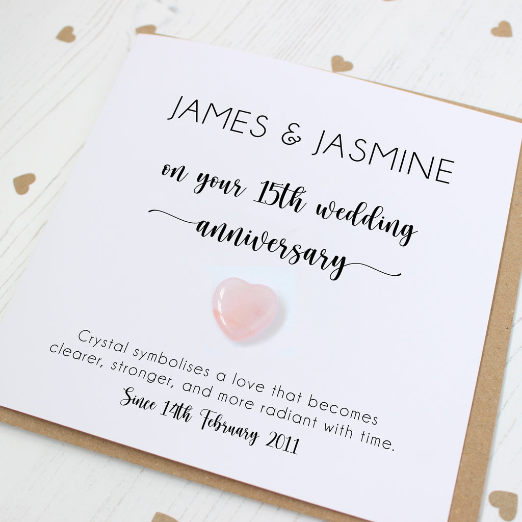 Personalised 15th Wedding Anniversary Card with Crystal Heart