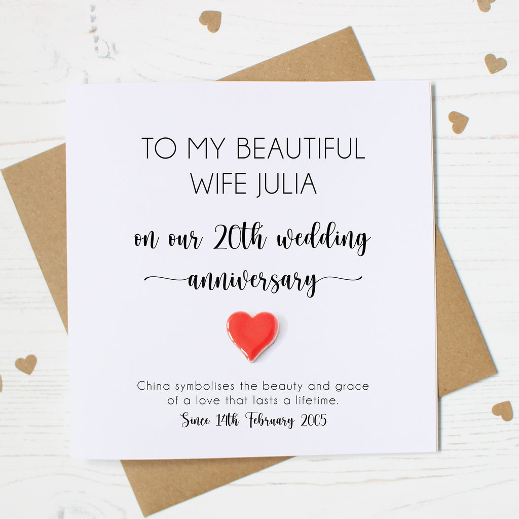 Personalised 20th Wedding Anniversary Card with China Heart