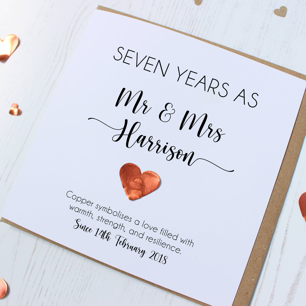 Personalised 7th Wedding Anniversary Card with Copper Heart