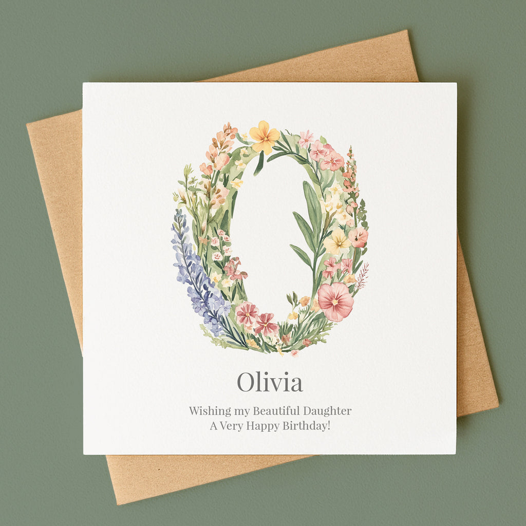 Personalised Botanical Initial Card – Any Letter