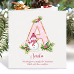 Personalised Pink Initial Christmas Card