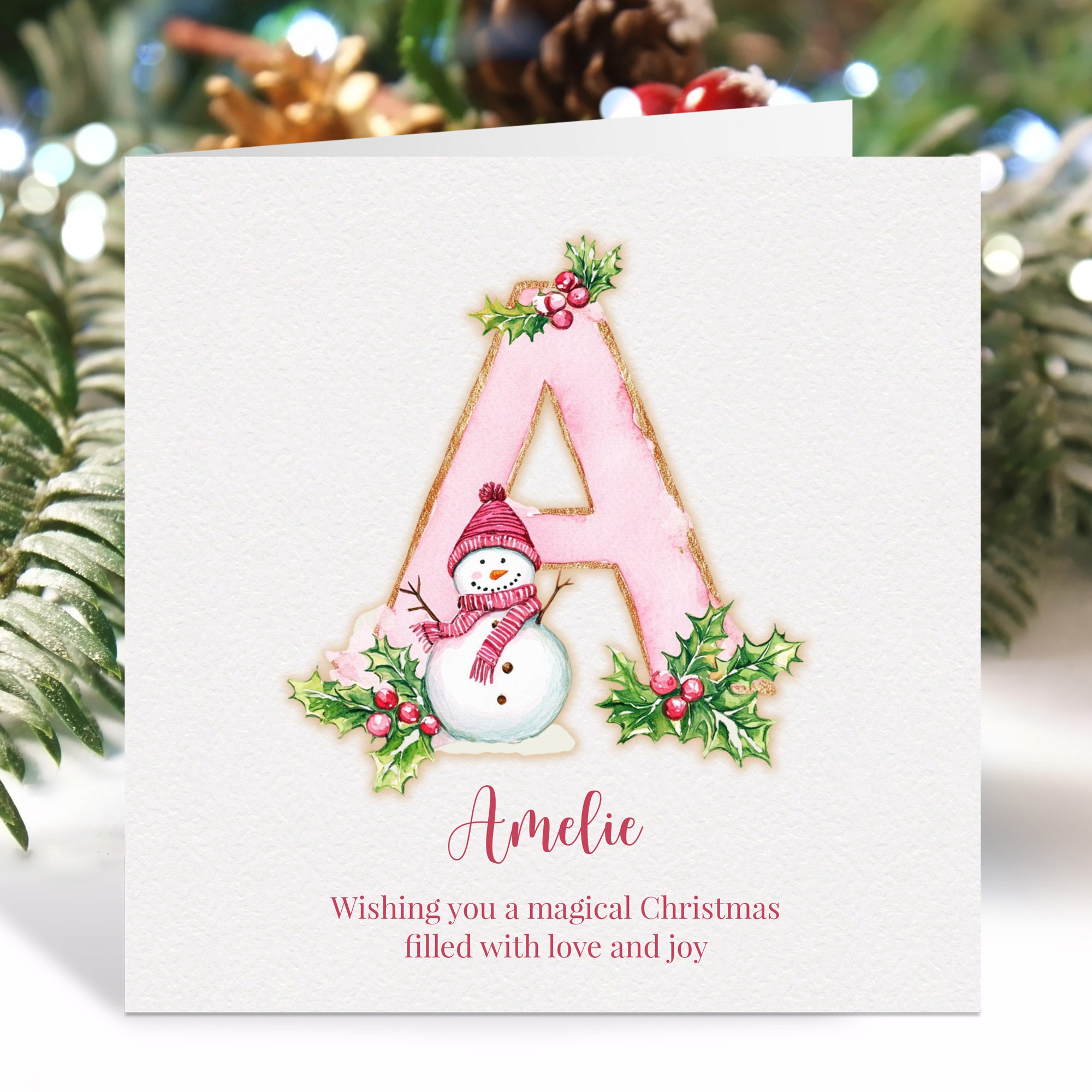 Personalised Pink Initial Christmas Card