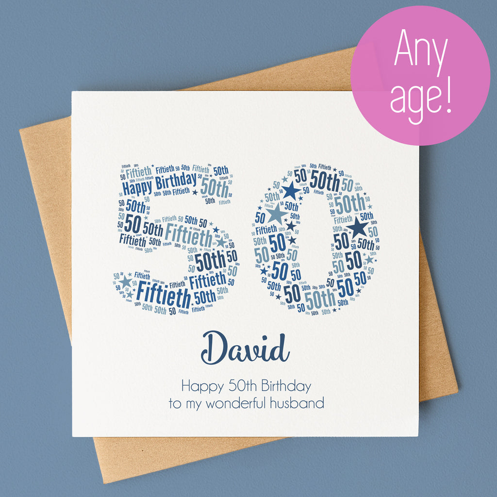 Personalised Blue Star Birthday Card For Him – Any Number