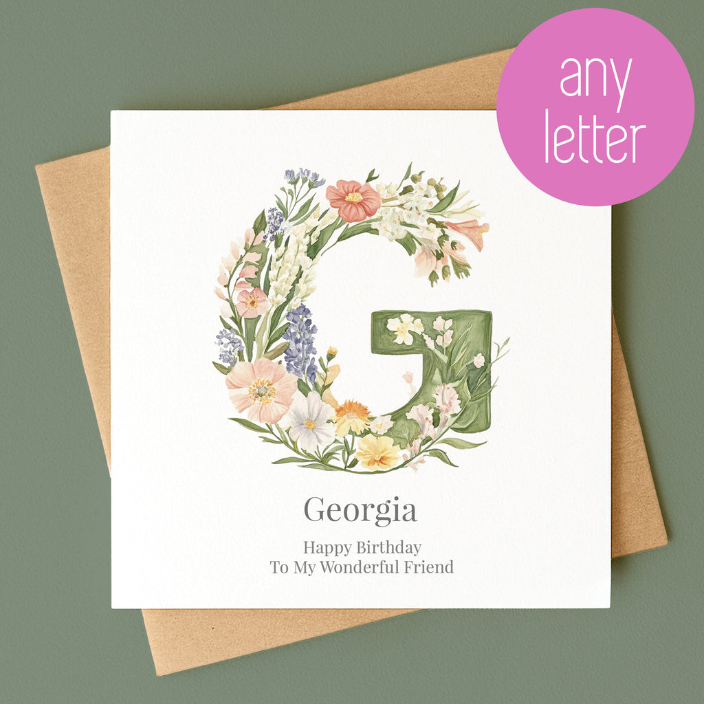 Personalised Botanical Initial Card – Any Letter